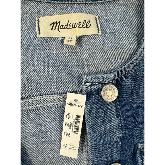 Madewell Denim Crop Jacket Band Collar Blue Jean Chambray Top XS NEW - Picture 7 of 11